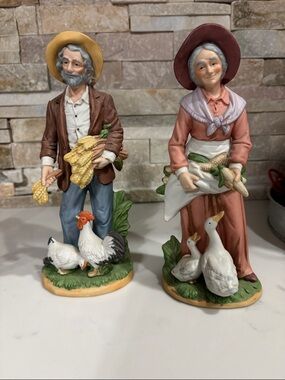 Home Interiors Hand-Painted Country Couple Figurines - Pink, Brown & Yellow